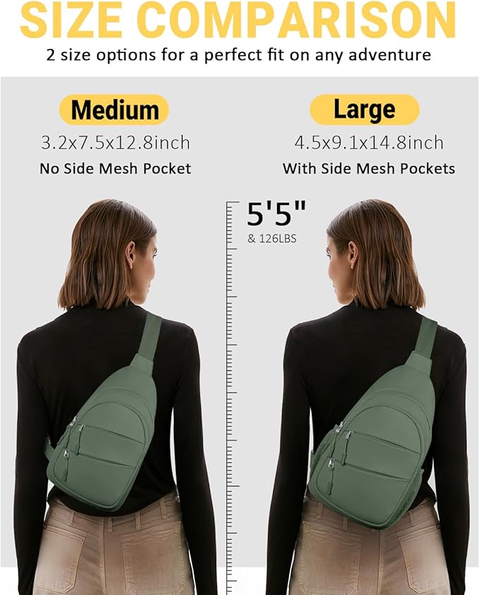 Crossbody Bags for Women, Sling Bag for Men, Small Hiking Backpack Anti Theft Lightweight for Outdoors Travel （M, Sage Green）
