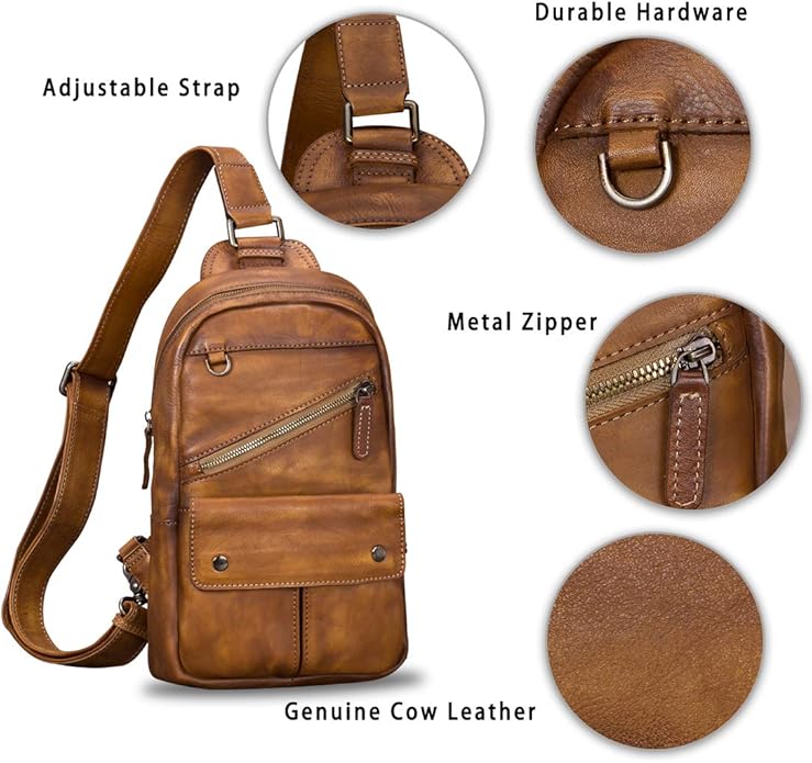 Genuine Leather Sling Bag for Men and Women Vintage Handmade Sling Backpack Shoulder Purse Crossbody Chest Bag
