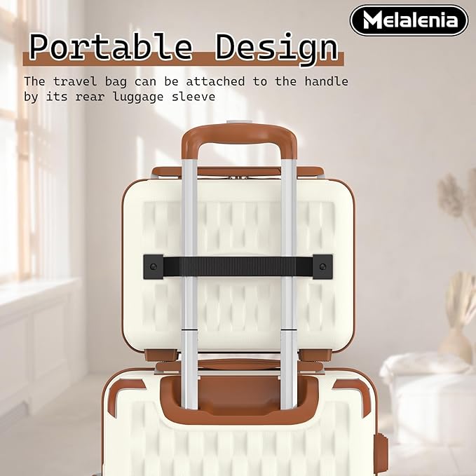 Melalenia Luggage Sets 7 Piece Hard Shell Carry on Suitcase with Spinner Wheels and TSA Lock, Lightweight Travel Duffel Bag for Women, Beige Brown