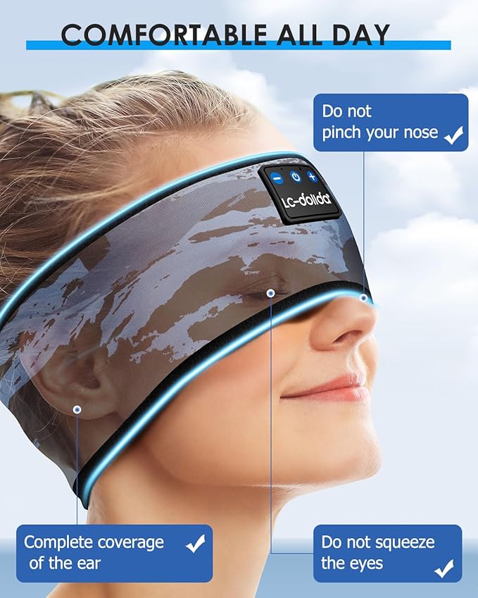 LC-dolida Sleep Headphones Bluetooth Headband, Sleep Headphones Wireless Bluetooth with Ultra-Thin HD Stereo Speaker, Sleep Headband Earphones for Workout Yoga Insomnia Meditation Gifts