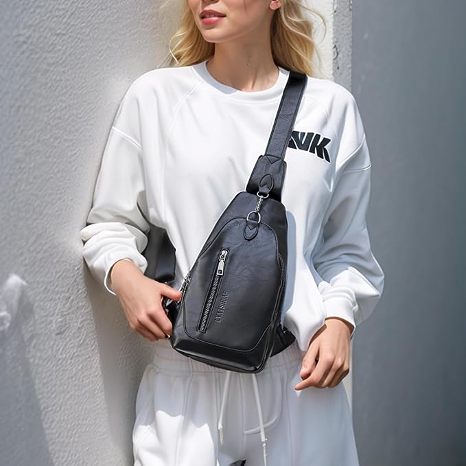 Small Sling Bag for Women - in Vegan Leather Versatile Fanny Pack, Crossbody Bags for Women with Adjustable Guitar Belt Suitable, Black