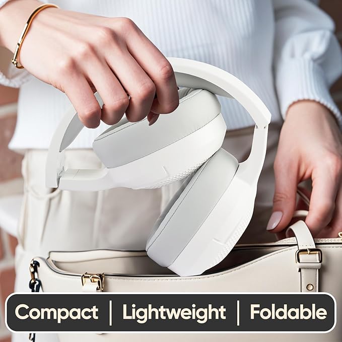 SDLOGAL Wireless Over Ear Headphones, Personalized Music & Game Audio, Wireless BT5.4 Headphones with Microphone, Up to 40 Hours Battery Life, Foldable & Lightweight - White