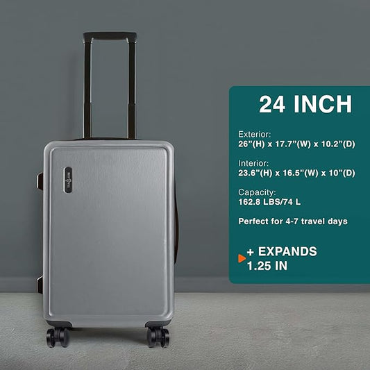 Luggage Sets 2 Piece, 24 Inch Suitcase and 28 Inch Luggage with Spinner Wheels, Durable Hard Shell Suitcase Set, Expandable Travel Suitcases with Wheels, Grey