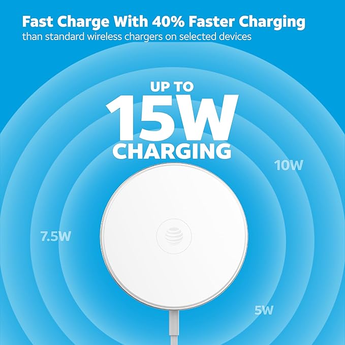 AT&T Professional Series 15W Wireless Charging Pad White Premium Magnetic Fast Charging Universal Device Compatibility Qi Certified Technology