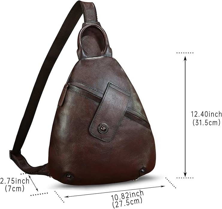Genuine Leather Sling Bag for Men and Women Classical Real Leather Sling Backpack Purse Crossbody Bag for iPad Pro 11 inch