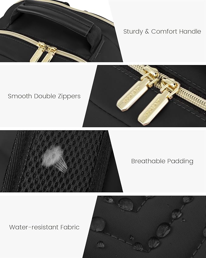 LOVEVOOK Laptop Backpack Purse for Women, Work Travel Computer Bags, College School Backpack for Student Girl, Quilted Casual Daypack with USB Port, Fit 15.6 Inch Laptop, Black