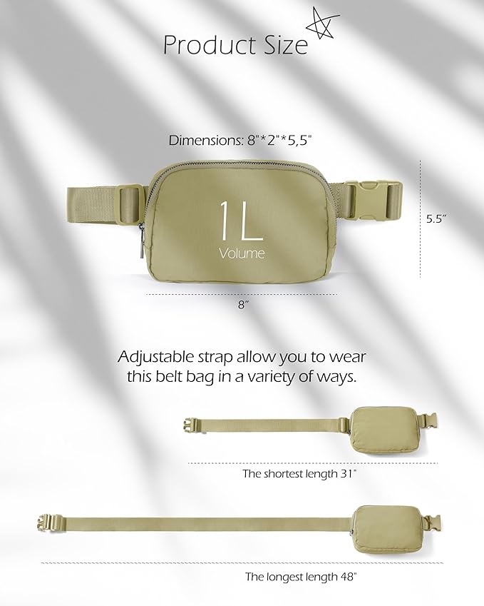 ODODOS Unisex Mini Belt Bag with Adjustable Strap Small Fanny Pack for Workout Running Traveling Hiking, Khaki Green
