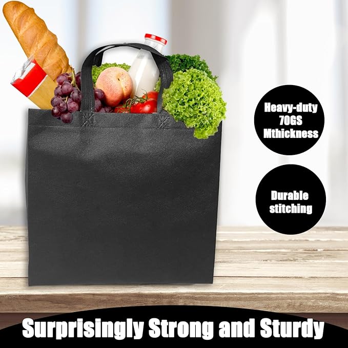 50Pcs Reusable Non Woven Shopping Bags Large Foldable Totes Bag with Handles Grocery Handbag Bulk for Boutiques