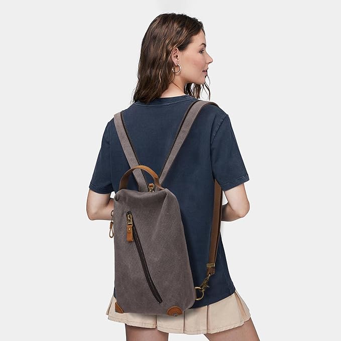 KL928 Canvas Sling Bag crossbody Bags Small Backpack Pack Travel Purse convertible purses for Women Men