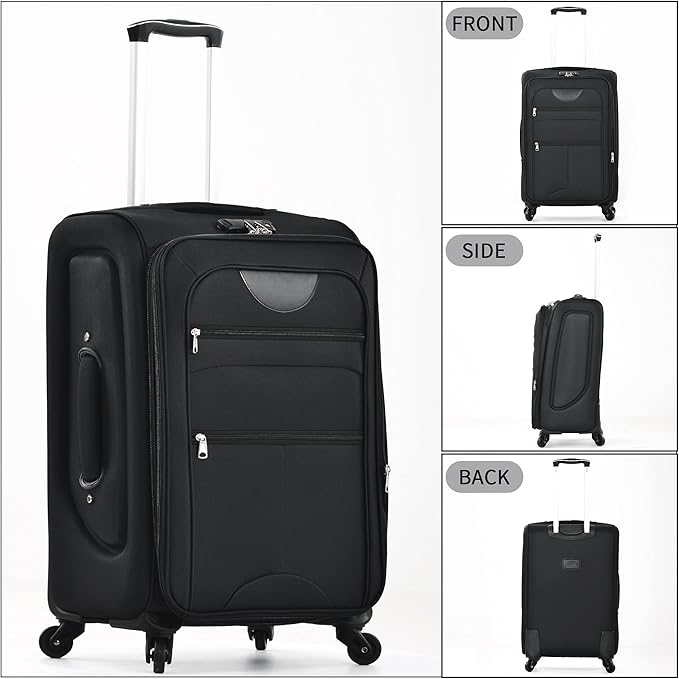 Merax Softside Luggage Set Softshell Lightweight 3 Piece Spinner Suitcase with Duffel Bag Expandable Upright Travel Luggage 22" 26" 30",Black