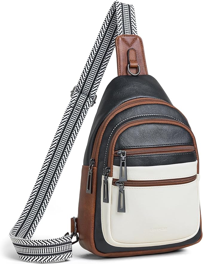 Sling Bag for Women Crossbody Bag Fanny Pack Cross Body Sling Purse Vegan Leather Trendy Travel Purse Black/White/Brown