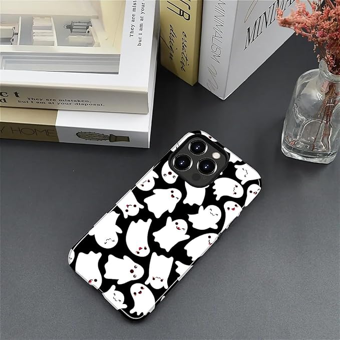 Case for iPhone 12 12 Pro Case,Halloween Ghosts Bats Design - Hybrid Dual Protection Silicone + Hard PC Shockproof Full Body Cover Slim Anti-Scratch Protective Case for Men Women