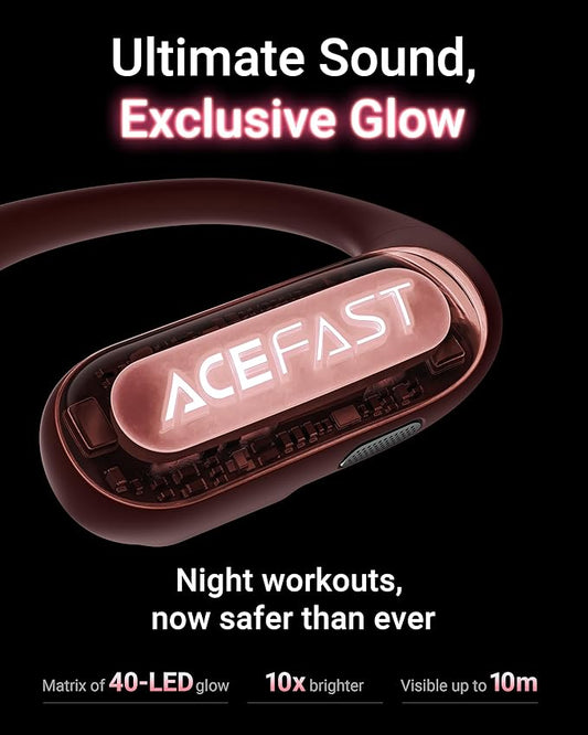 ACEFAST AceFit Pro Open-Ear Headphones, Night Safety Mode for Sports, Powerful Bass, 7.6g Ultra-Comfort, Bluetooth 5.4, 30H Playtime with Digital Display, IP54 Sports Earbuds for Running & Workouts
