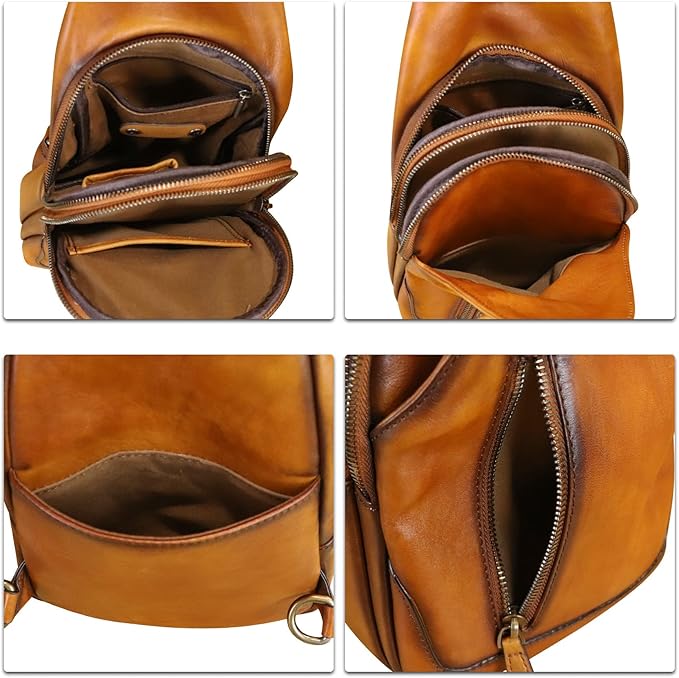 Genuine Leather Sling Bag for Men and Women Real Leather Shoulder Crossbody Bag Chest Bag Sling Backpack Purse