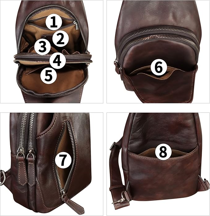 Genuine Leather Silng Bag for Women and Men Real Leather Sling Backpack Shoulder Crossbody Bag Chest Purses