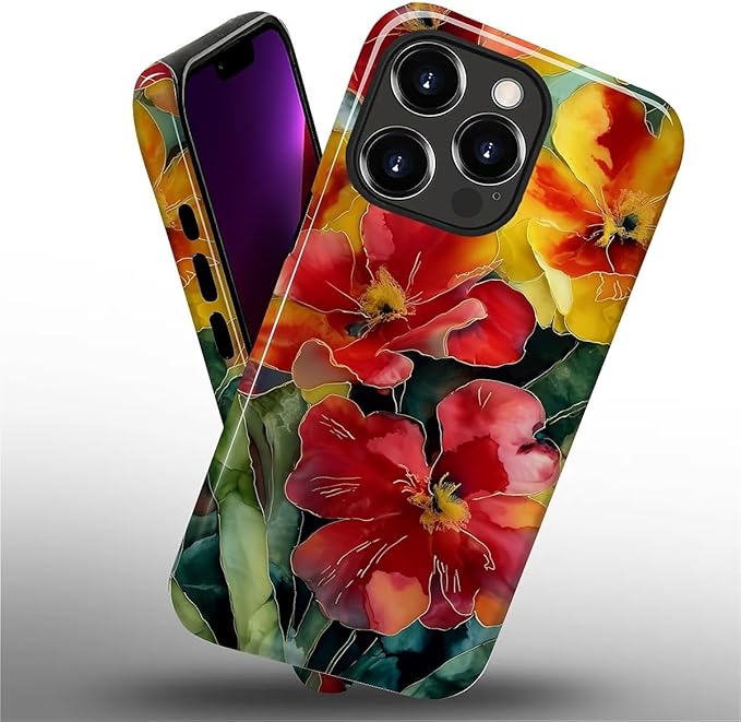 Case for iPhone 13 Pro Case,Vintage Floral Girly Design - Hybrid Dual Protection Silicone + Hard PC Shockproof Full Body Cover Slim Anti-Scratch Protective Case for Men Women
