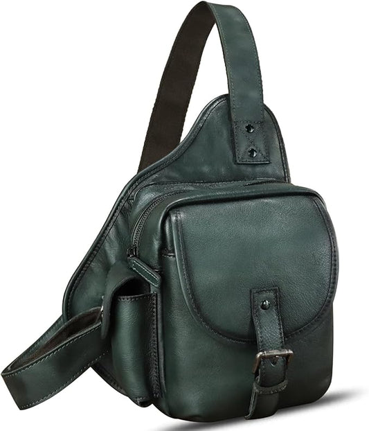 Genuine Leather Sling Bag for Men Women Chest Bags Crossbody Bag Vintage Sling Backpack Purses Hiking Sports Travel (Grey)