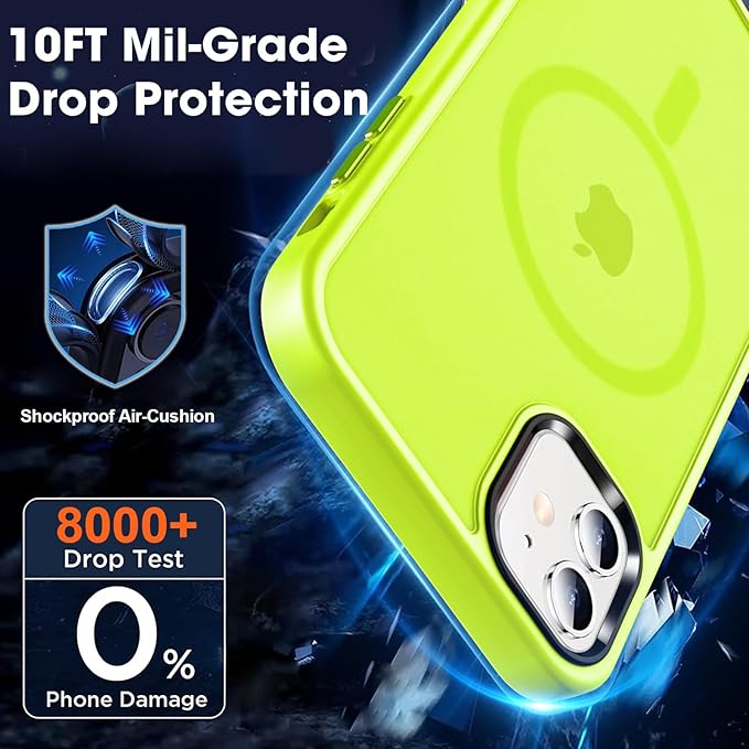 MOCCA Strong Magnetic for iPhone 12 Case/iPhone 12 Pro Case,[Compatible with Magsafe][Mil-Grade Drop Protection]Slim Shockproof Translucent Protective Phone Case for iPhone 12/12 Pro,Fluorescent Green
