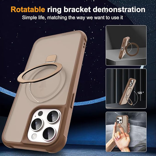 Compatible with iPhone 14 Pro Max Case with Invisible Magnetic O-Ring Stand Military-Grade Translucent Case for iPhone 14 ProMax 6.7" [Compatible with Mag-Safe][Great Grip Feeling],Desert Brown