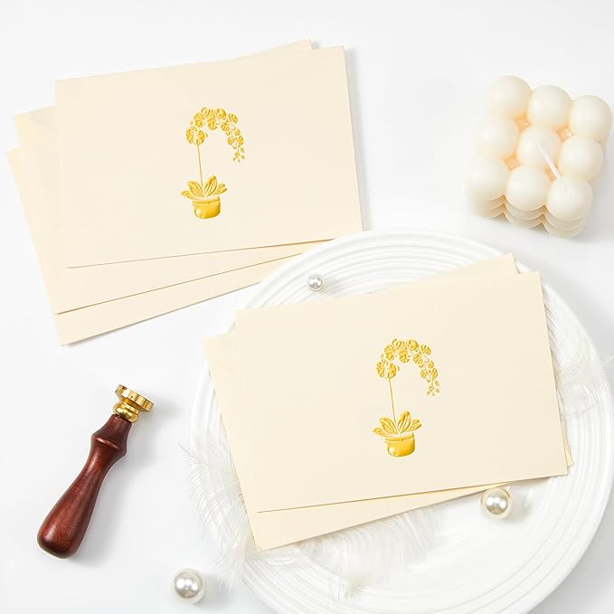 Crisky 50 Pack Blank Cards and Envelopes 4x6, Embossed Gold Foil Orchid Blank Greeting Cards Bulk for Wedding, Bridal Shower, Baby Shower, Birthday Party Decoration Favors