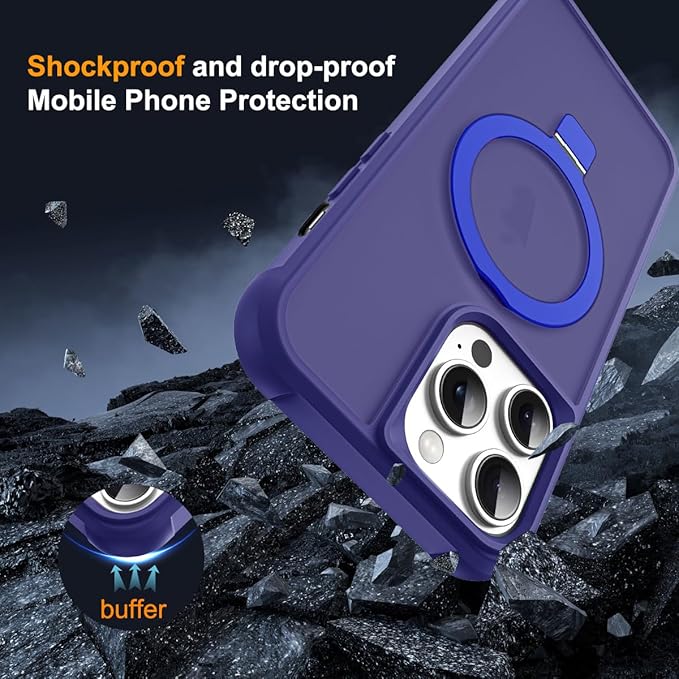 Compatible with iPhone 13 Pro Case with Invisible Magnetic O-Ring Stand Military-Grade Translucent Case for iPhone 13 Pro 6.1" [Compatible with Mag-Safe][Great Grip Feeling], Navy