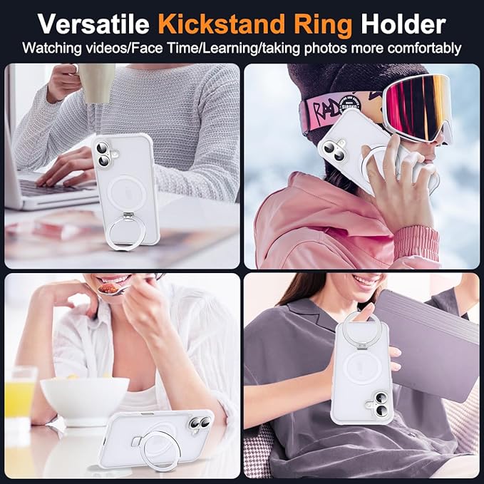Compatible with iPhone 16 Case with Invisible Magnetic O-Ring Stand Military-Grade Phone Case for iPhone 16 6.1" [Compatible with Mag-Safe][Great Grip Feeling],Translucent