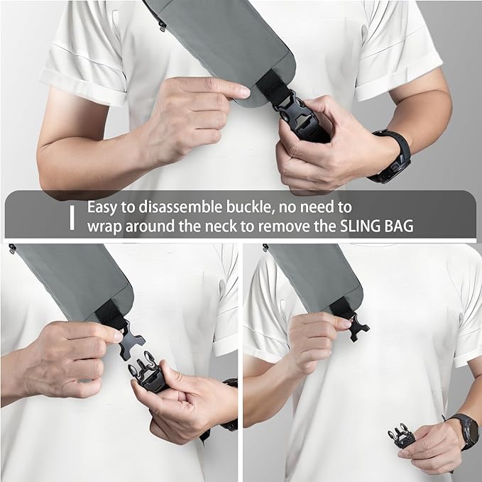 LEDAOU Crossbody Sling Bag for Men Anti-Theft Sling Backpack Cross Body Shoulder Chest Bag Fanny Pack Travel Hiking (Grey)