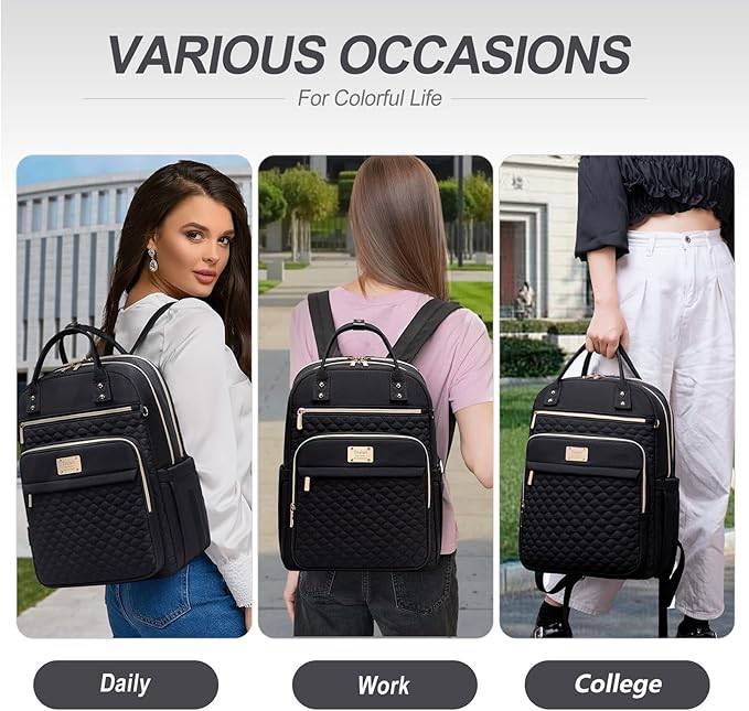 Laptop Backpack for Women,15.6 Inch Laptop Backpack for Work,Water Resistant Travel Backpack,College Bookbag with Wallet