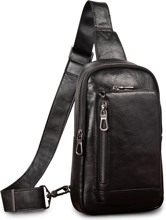 Genuine Leather Sling Bag for Men and Women Crossbody Shoulder Purse Chest Sling Backpack Carry on Casual Daypack