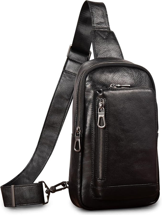Genuine Leather Sling Bag for Men and Women Crossbody Shoulder Purse Chest Sling Backpack Carry on Casual Daypack