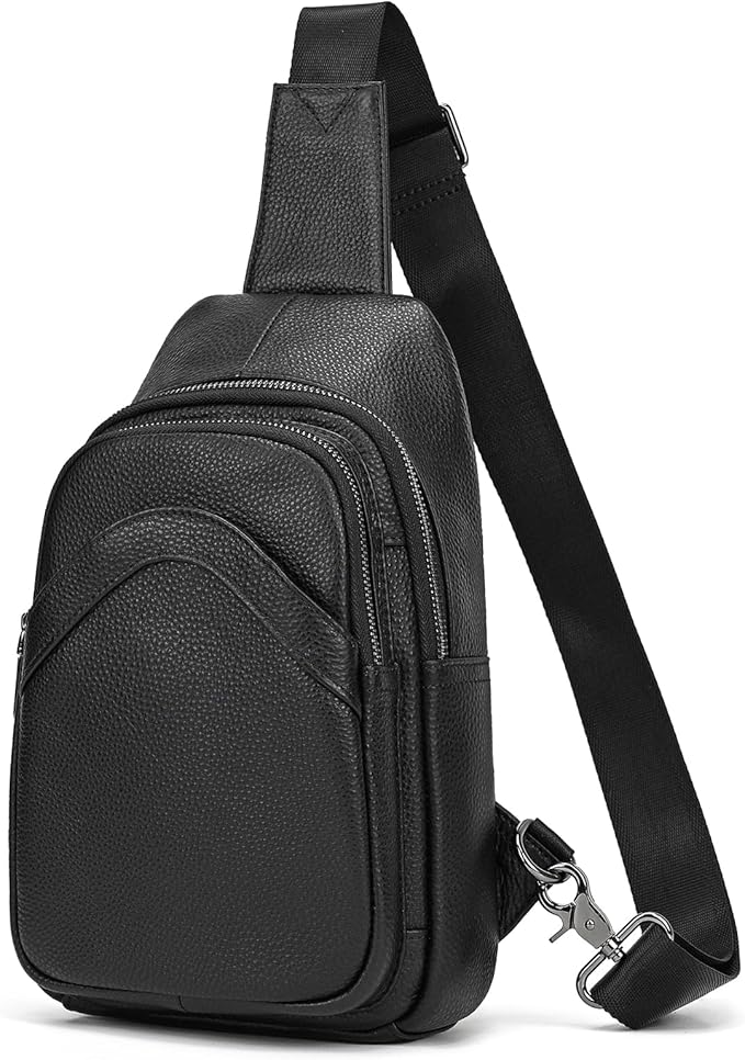 Genuine Leather Sling Bag Multi-pocket Chest Bag for Men Hiking Travel Daypack