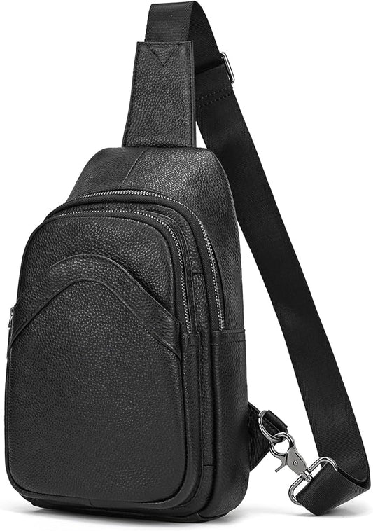 Genuine Leather Sling Bag Multi-pocket Chest Bag for Men Hiking Travel Daypack