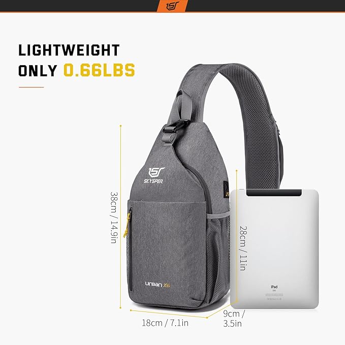 SKYSPER Sling Bag Crossbody Backpack - Chest Shoulder Cross Body Bag Travel Hiking Casual Daypack for Women Men(Grey)