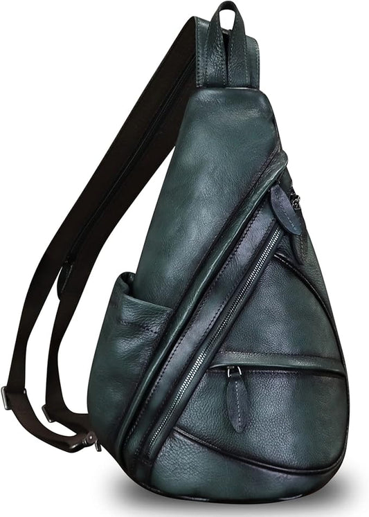 Genuine Leather Sling Bag for Men and Women Leather Sling Backpack Purses Chest Bag Crossbody Shoulder Fanny Bag
