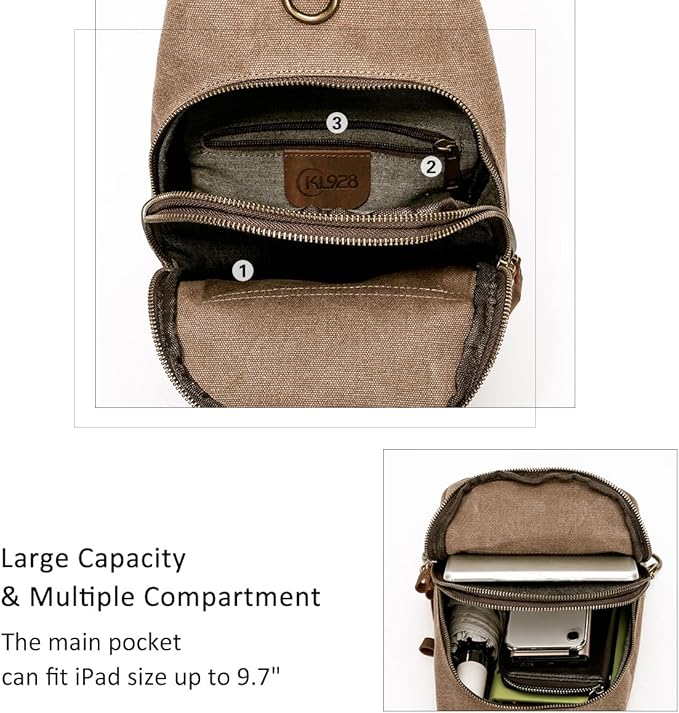 KL928 Canvas Sling Bag Crossbody Backpack Shoulder Casual Rucksack for Men Women,Brown