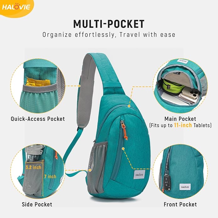 HALOVIE Anti Theft Crossbody Sling Bag RFID Travel Sling Backpack Lightweight Hiking Shoulder Chest Bag for Walking Work