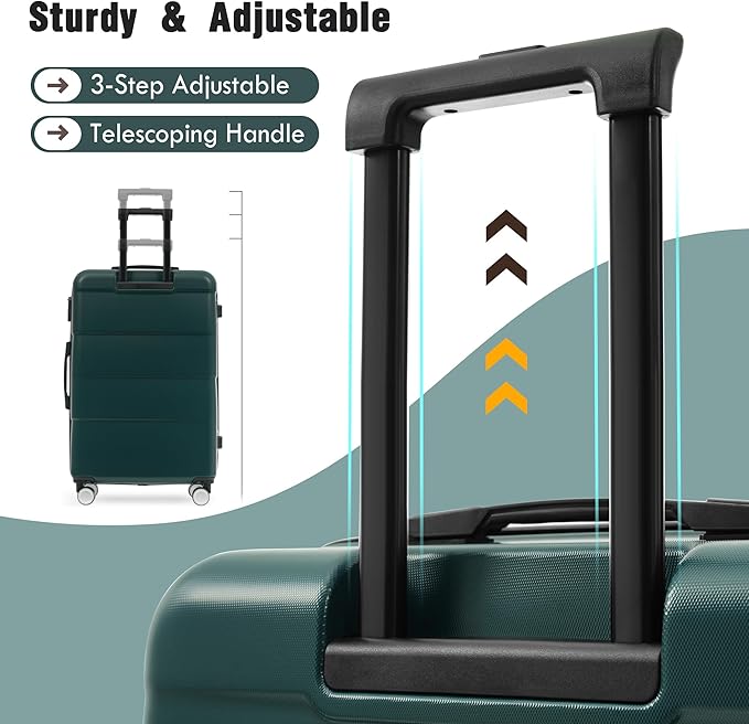 Merax Luggage Sets of 3 Piece Carry on Suitcase Airline Approved,Hardcase Suitcase Set with Double Spinner Wheels,Dark Green