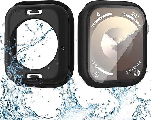 3 in 1 Waterproof Case for Apple Watch Screen Protector 45mm Series 9 8 7 Accessories Built-in Tempered Glass Film,Front and Back PC Hard Bumper 360° Protective Face Cover for iWatch 45mm