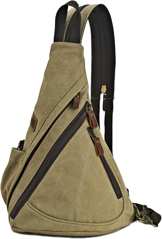 Canvas Sling Bag Convertible Crossbody Chest Bag Shoulder Backpack Daypack for Men Women Outdoor Cycling Travel