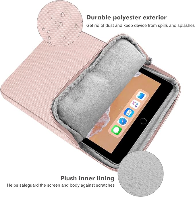MoKo 9-11 Inch Tablet Sleeve Bag Carrying Case Fits iPad air 5 10.9" 2022,iPad Pro 11 M2 2022-2018,iPad 10th 10.9,iPad 9/8/7th Gen 10.2,iPad Air 4 10.9/Air 3 10.5,Tab S8/S9 11", Baby Pink