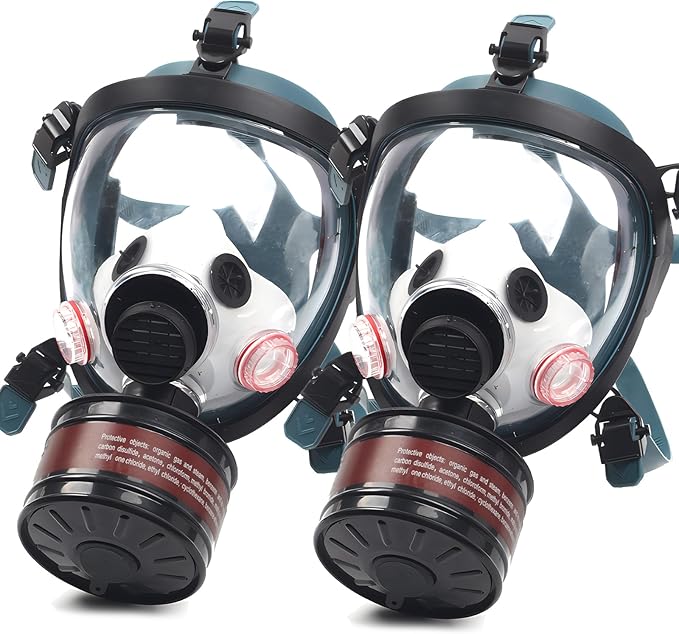 HANUU Gas Mask, Gas Masks Survival Nuclear and Chemical with 40mm Activated Carbon Filter, Tactical Full Face Respirator Mask for Gases Dust Vapors Chemicals Spray Paint Sanding Welding (2 Pack)
