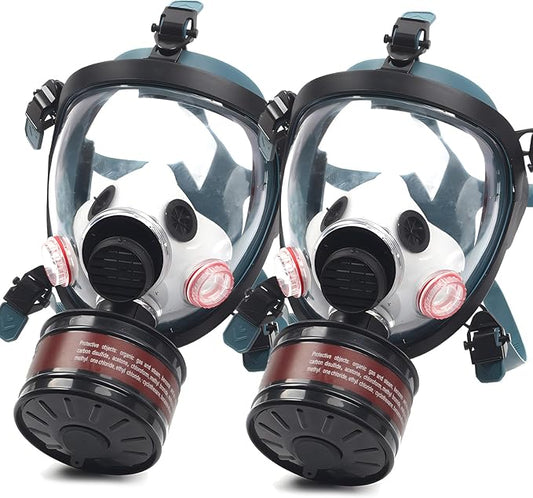 HANUU Gas Mask, Gas Masks Survival Nuclear and Chemical with 40mm Activated Carbon Filter, Tactical Full Face Respirator Mask for Gases Dust Vapors Chemicals Spray Paint Sanding Welding (2 Pack)