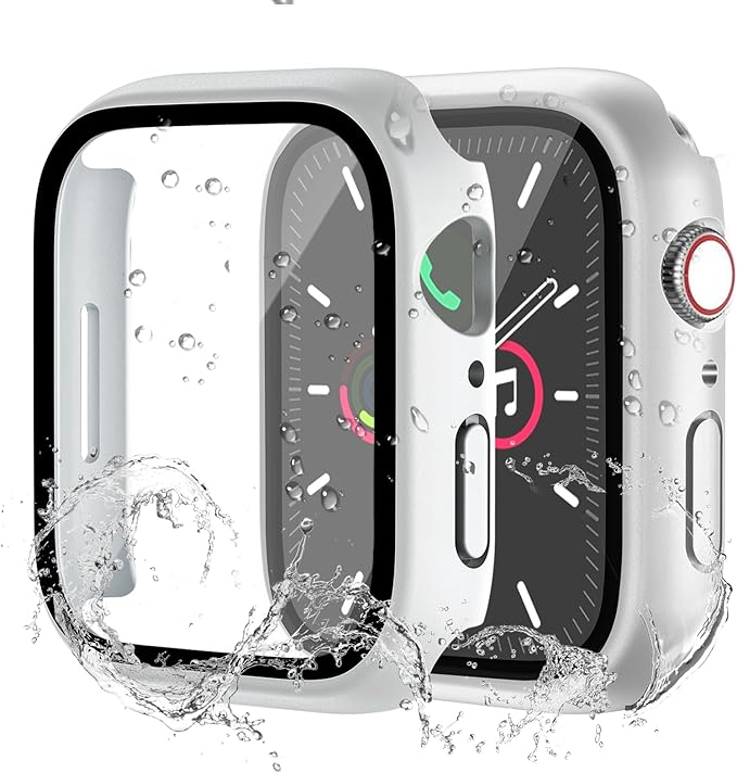 Waterproof Case for Apple Watch Series 9 Series 7 8 45mm, Built-in Screen Protector with Tempered Glass [Touch Sensitive] Cover for iWatch S9/S8/S7 Accessories 45mm, Silver