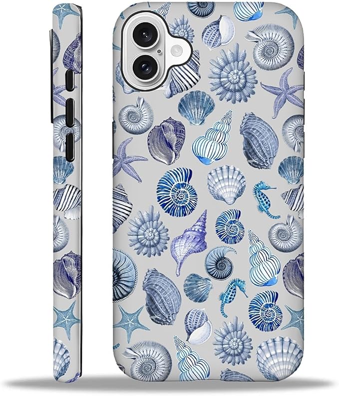 Case for iPhone 16 Plus,Summer Beachy Seashell for Woman Men Full Body Protective Cover Shockproof 2 in 1 Silicone + Hard PC Case for iPhone 16 Plus