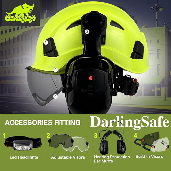 Hard Hats with Visor Bluetooth Ear Muffs Safety Helmet with Visors Mounted Safety Ear muff Hardhats Vented ANSI Z89.1 OSHA