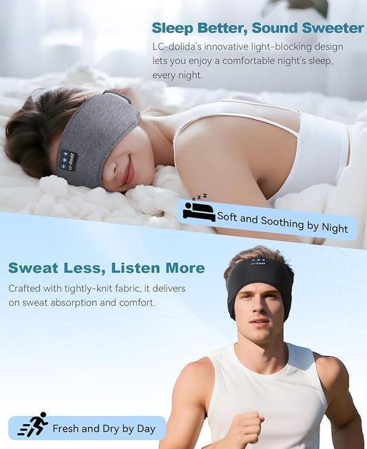 LC-dolida 2-Pack Sleep Headphones Bluetooth 5.4, Sports Bluetooth Headband Headphones Wireless with Ultra-Thin HD Stereo Speaker for Sleeping Gift Workout Yoga Travel Meditation