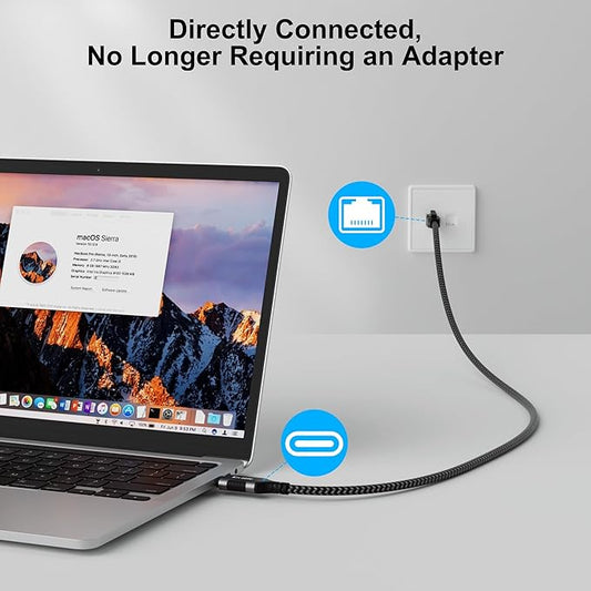 USB C to Ethernet Cable 12FT, Type C to RJ45 Cord, Directly Connected, Gigabit LAN Network, Thunderbolt 3/4 Compatible, for MacBook Pro/Air, iPad Pro, iPhone 15 Series, Galaxy, Smartphone, Laptop, PC