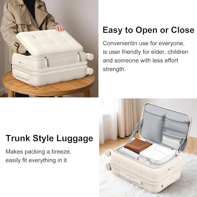 MGB 20 Inch Expandable Carry On Luggage with Wheels PC Hard Shell Suitcase Top Opening Travel Luggage Suitcases for Woman Men Gifts (Cream)