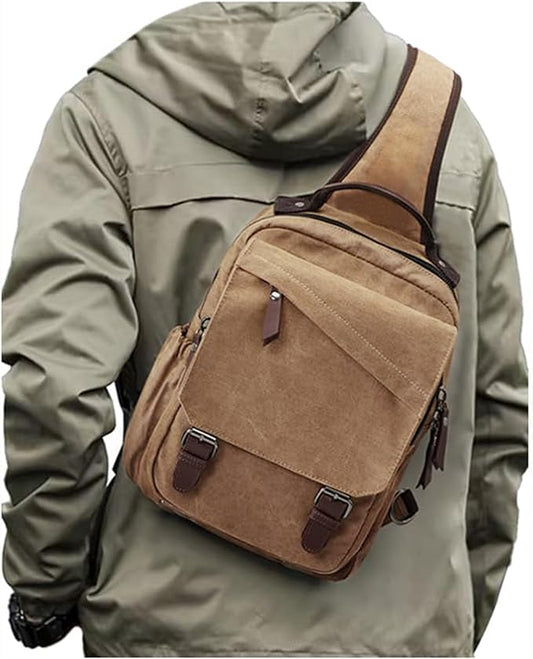 Messenger bag for Men,Small Sling Crossbody Backpack Shoulder Bag for Men Women,canvas Strap Backpack Sling Bag