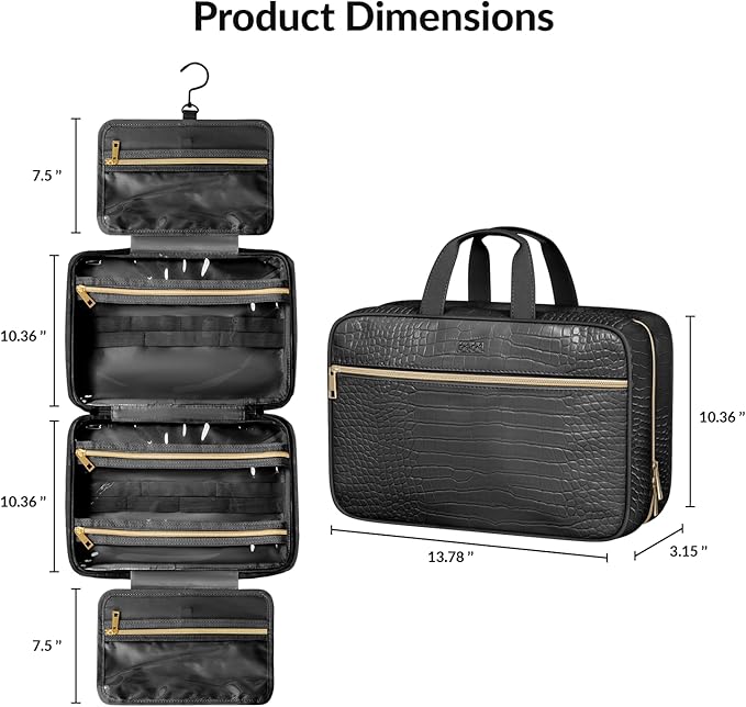 Dot&Dot Spacious Leather Toiletry Bathroom Bag - Hanging Travel Toiletry Bag for Women - Men's & Women's Toiletries Makeup and Cosmetic Organizer for Traveling Women